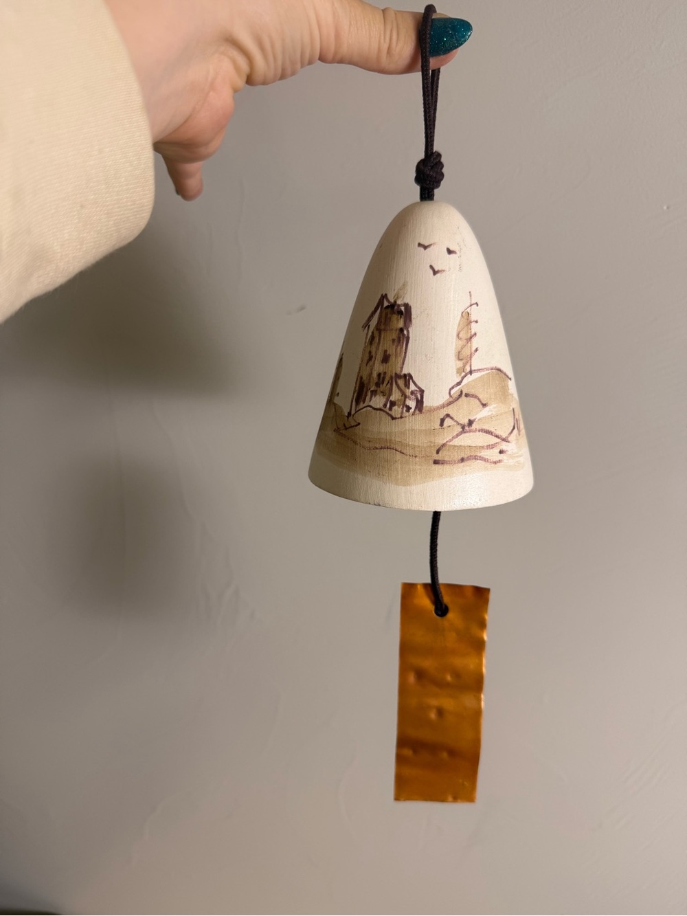 Vintage Ceramic Southwestern‎ Wind Chime Bell Copper Neutral Hanging Unique